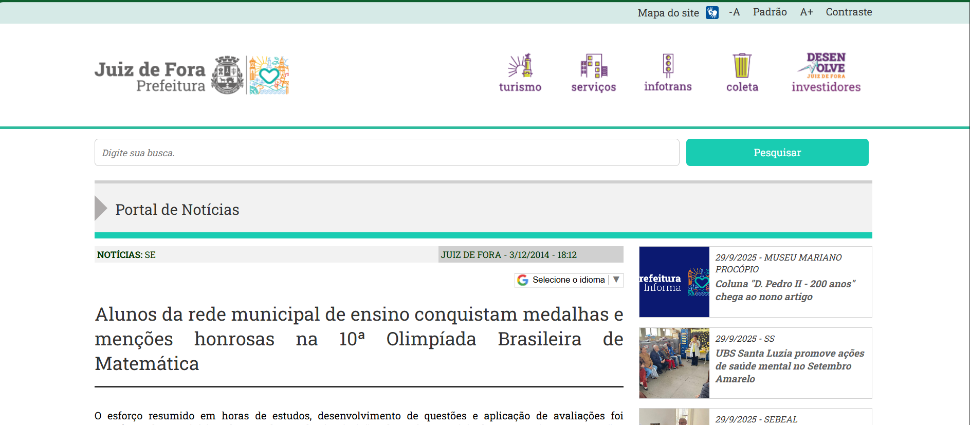 Notícia sobre a conquista da medalha na OBMEP